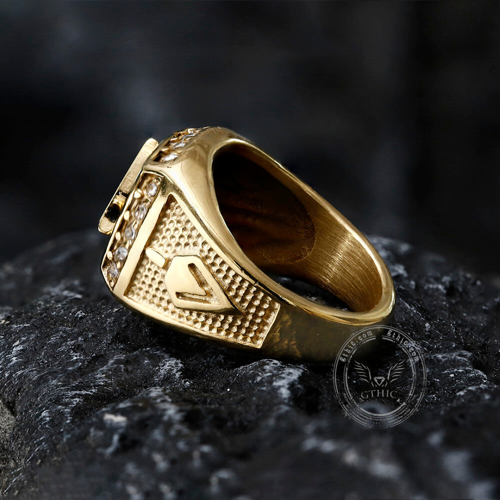 AG Masonic Diamond Ring in Stainless Steel