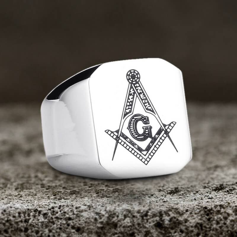 Ag Polished Masonic Ring in Stainless Steel