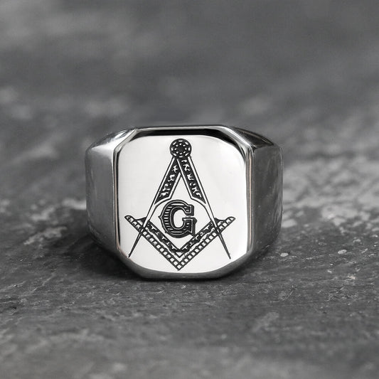 Ag Polished Masonic Ring in Stainless Steel