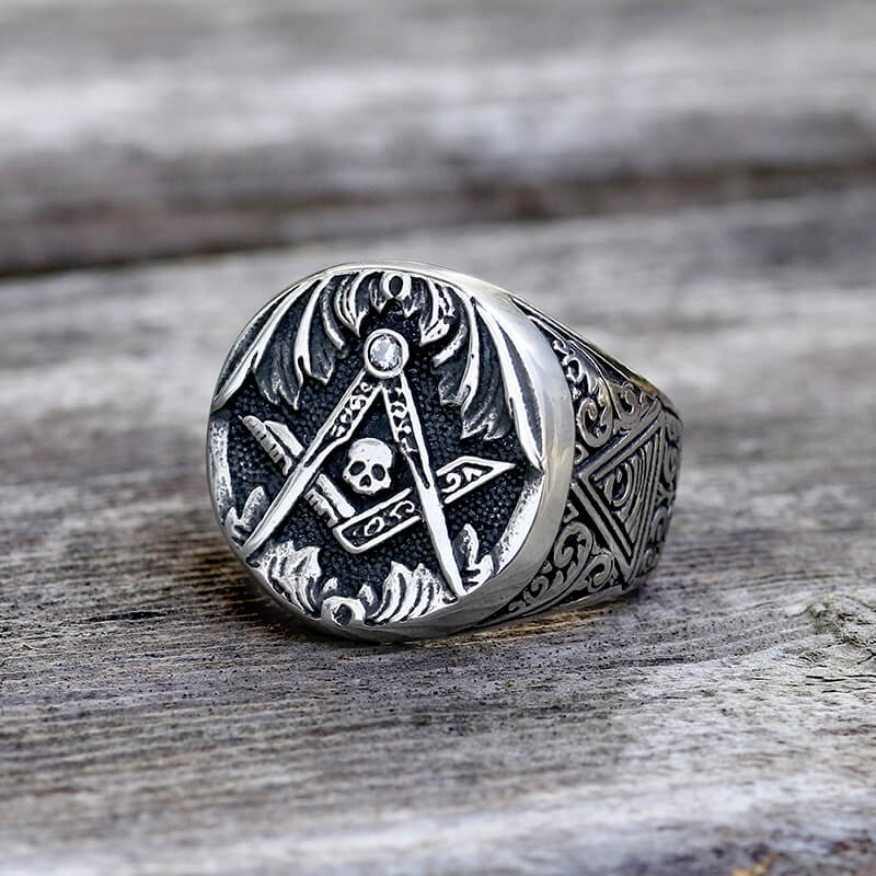 AG Skull Stainless Steel Mason Ring