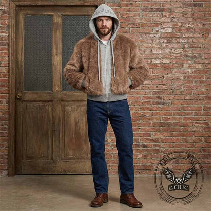 American-Style Plush Patchwork Hooded Jacket