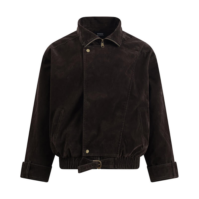 American Fashion Brown Stand-Up Collar Jacket