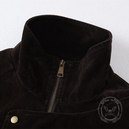 American Fashion Brown Stand-Up Collar Jacket