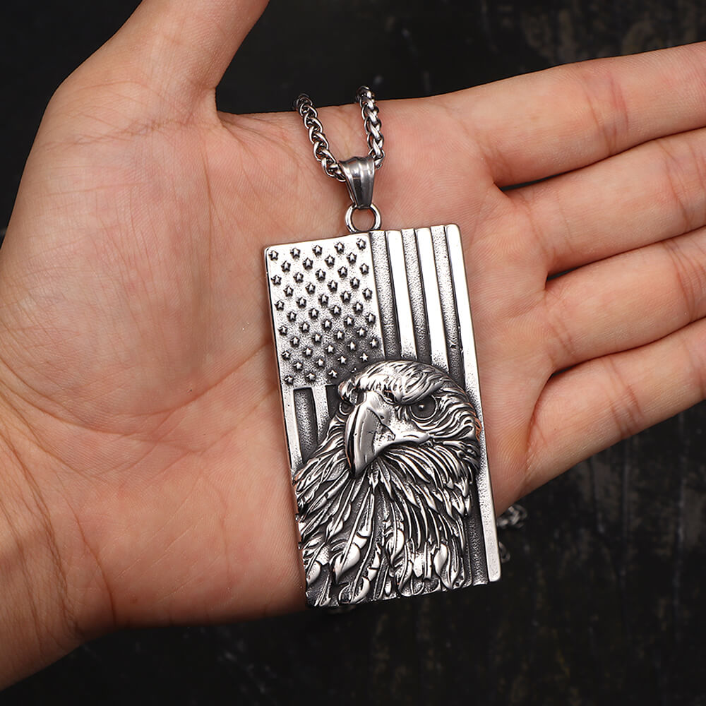 American Flag Bald Eagle Pendant in Stainless Steel