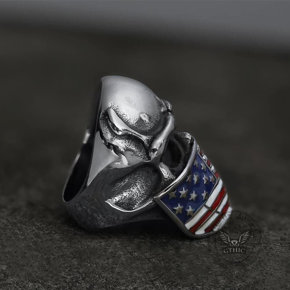 American Flag Stainless Steel Skull Ring