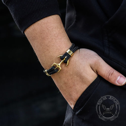 Anchor Buckle Braided Leather Bracelet in Stainless Steel
