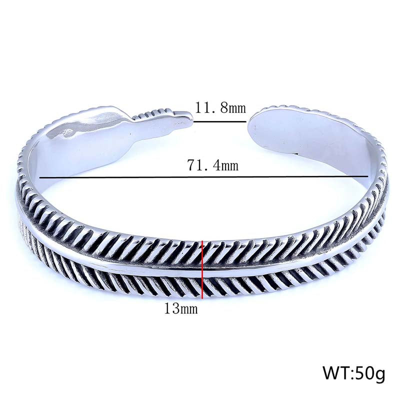 Angel Feather Gem Stainless Steel Open Bracelet