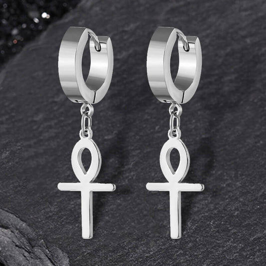 Ankh Cross Earring in Stainless Steel