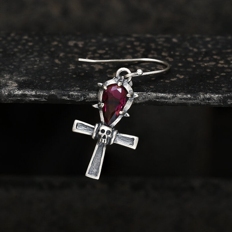 Ankh Skull Earrings in Sterling Silver