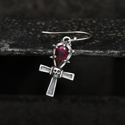 Ankh Skull Earrings in Sterling Silver