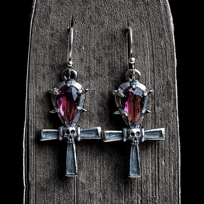 Ankh Skull Earrings in Sterling Silver