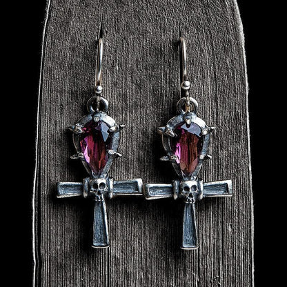 Ankh Skull Earrings in Sterling Silver
