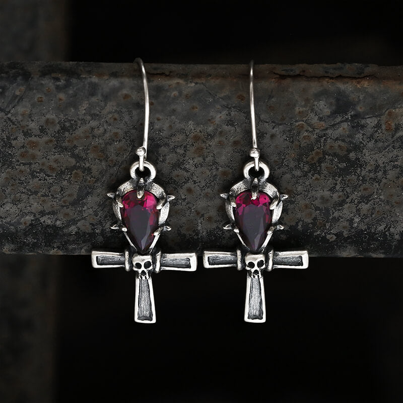 Ankh Skull Earrings in Sterling Silver