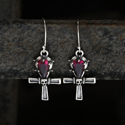 Ankh Skull Earrings in Sterling Silver