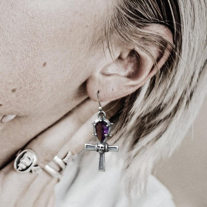 Ankh Skull Earrings in Sterling Silver