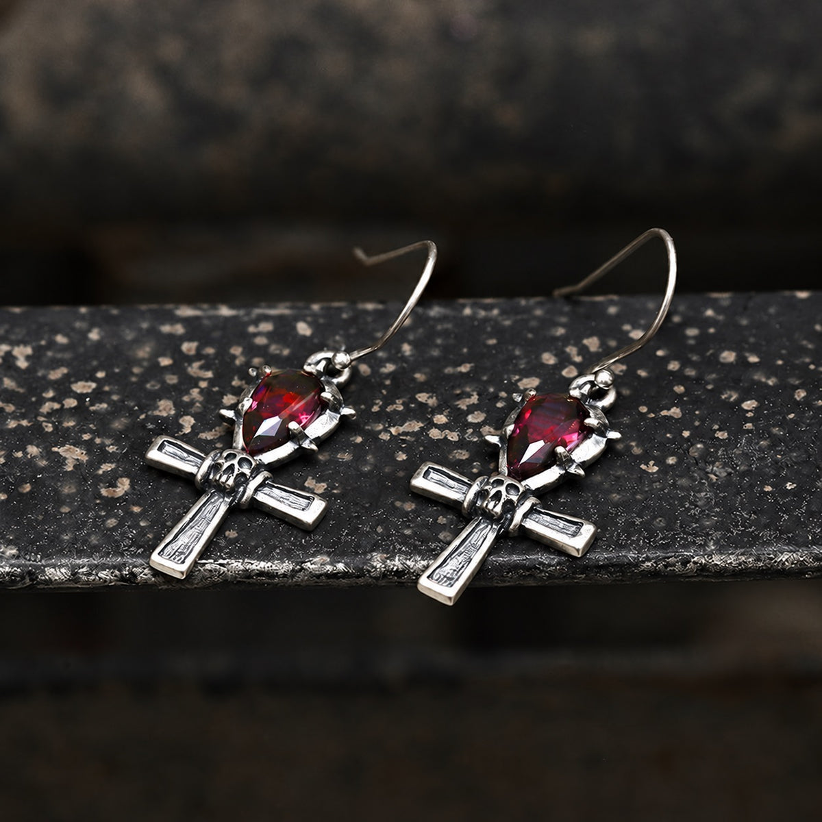 Ankh Skull Earrings in Sterling Silver
