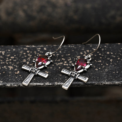 Ankh Skull Earrings in Sterling Silver