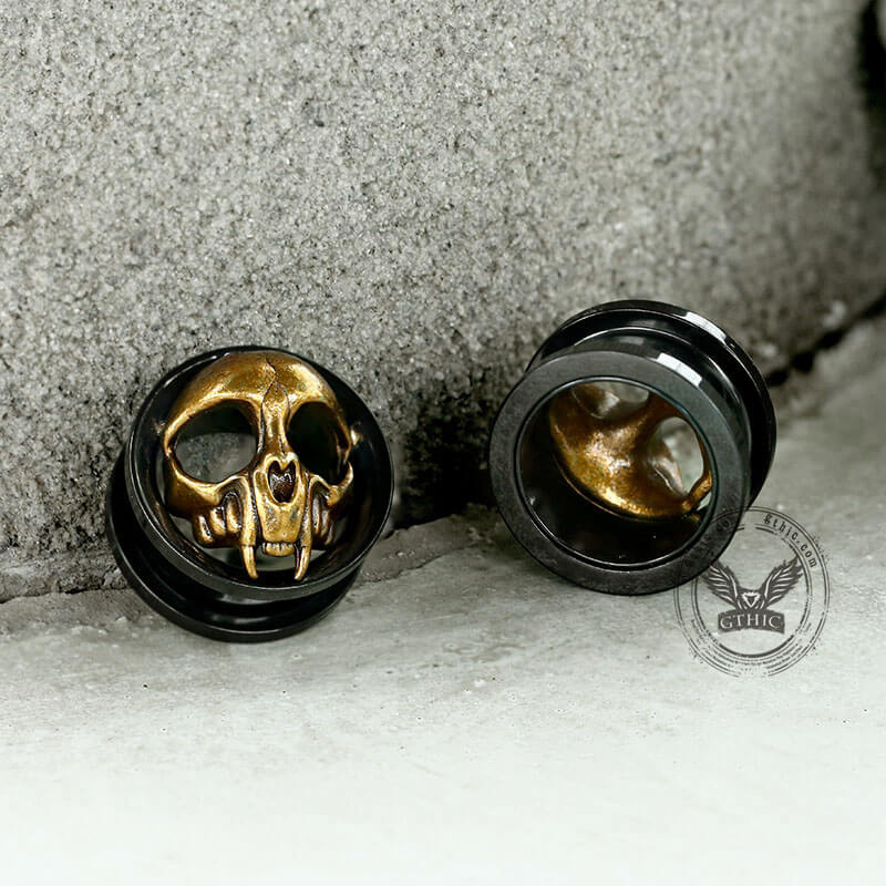 Antique Gold Skull Stainless Steel Ear Gauges