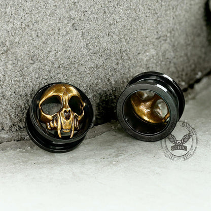 Antique Gold Skull Stainless Steel Ear Gauges