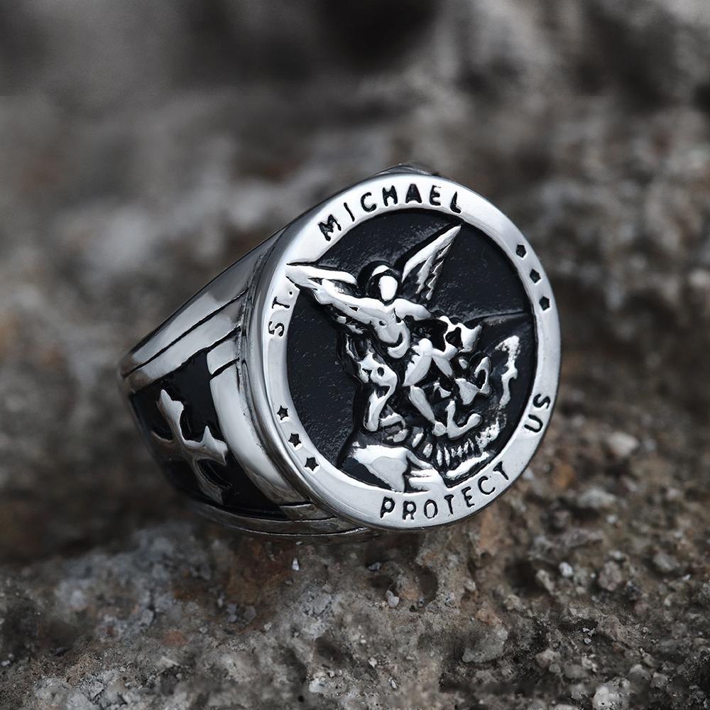 Archangel Saint Michael Ring in Stainless Steel
