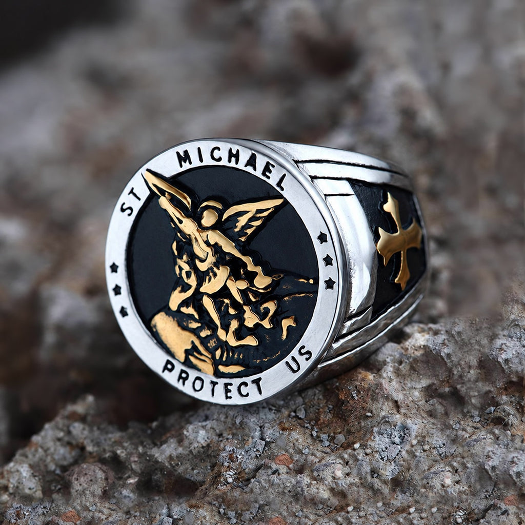 Archangel Saint Michael Ring in Stainless Steel