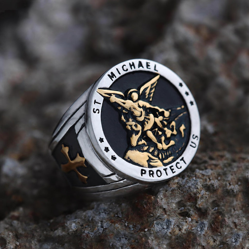 Archangel Saint Michael Ring in Stainless Steel