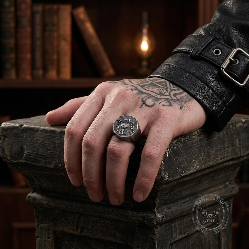 Athena Owl Stainless Steel Vintage Signet Ring