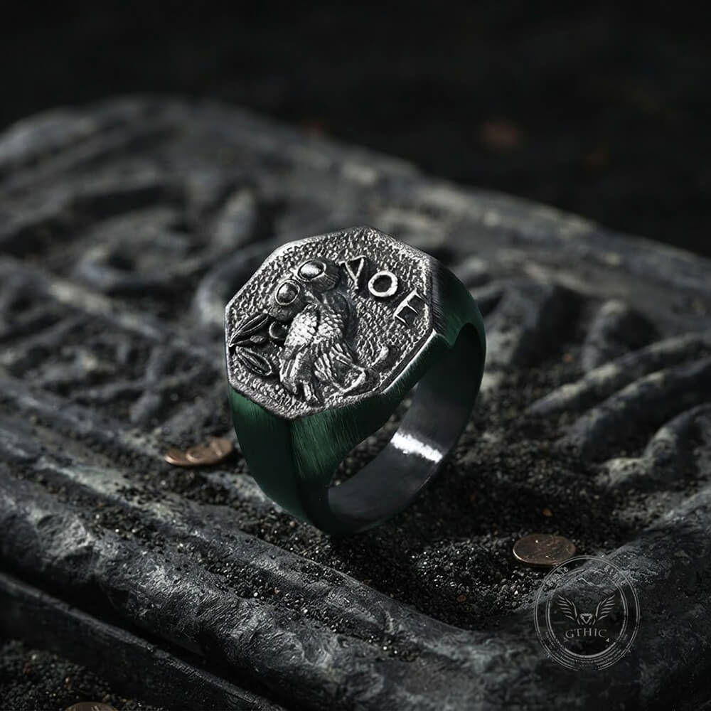Athena Owl Stainless Steel Vintage Signet Ring