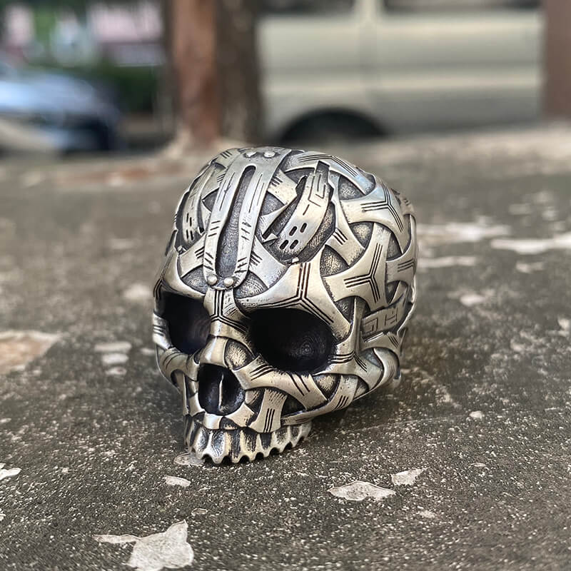 Bandage Woven Sterling Silver Skull Ring