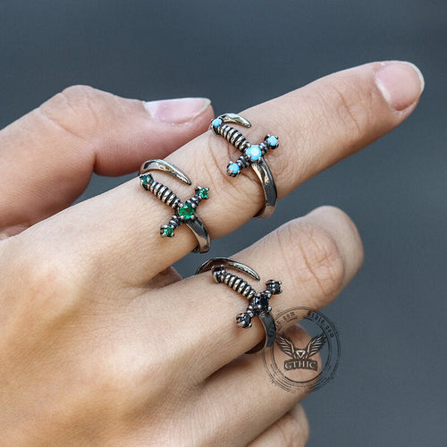 Bent Sword Gothic Ring in Stainless Steel