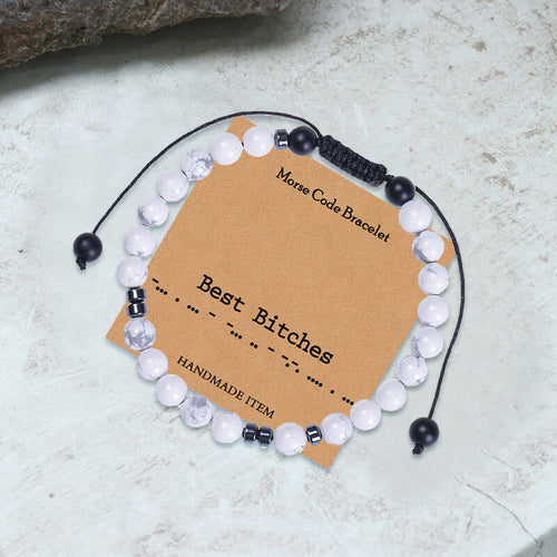 Best Bitches Tiger Eye Morse Code Braided Bracelet