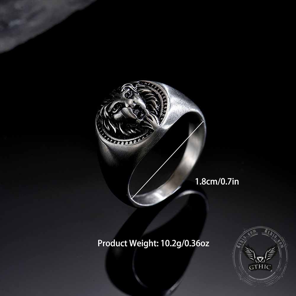 Biker Style Distressed Lion Head Ring in Stainless Steel