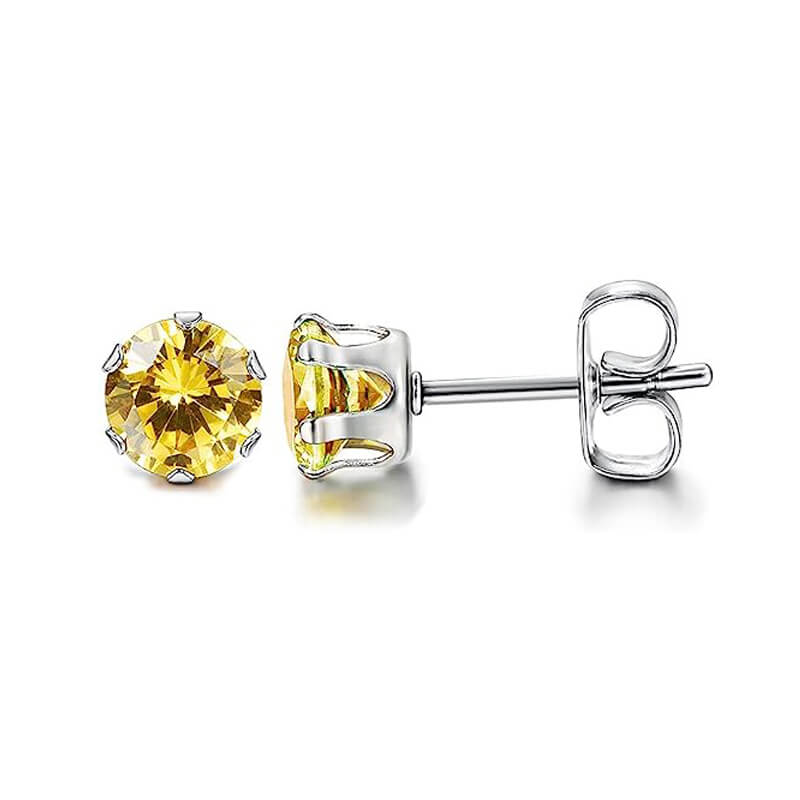 Birthstone Zirconia Stud Earrings in Stainless Steel