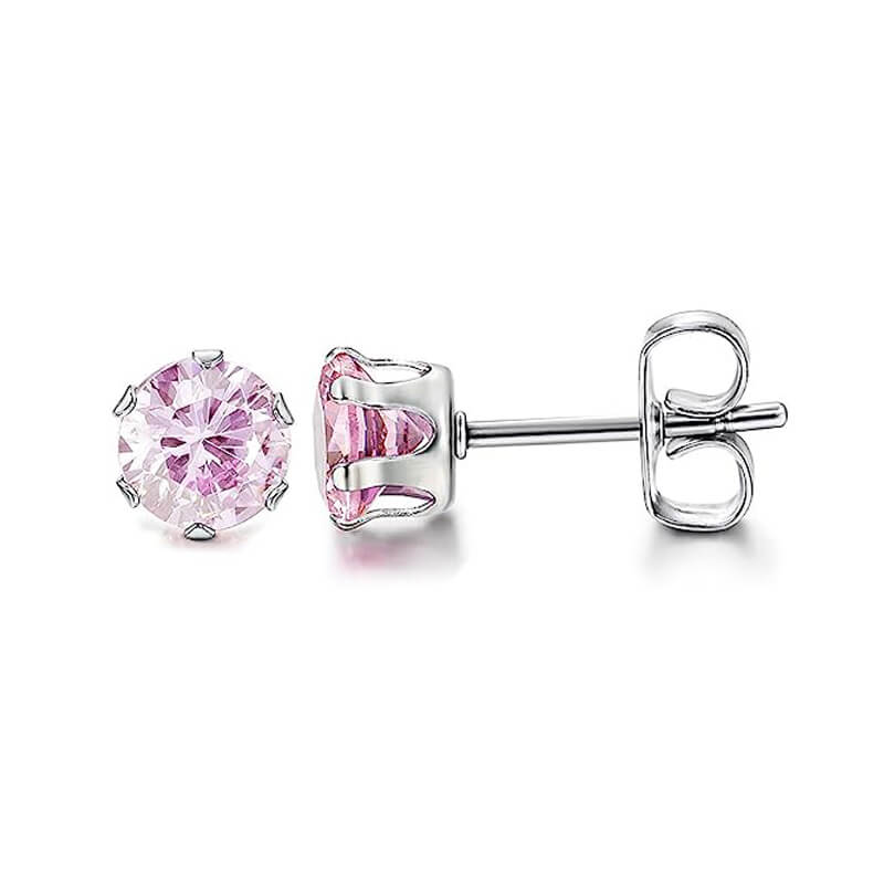 Birthstone Zirconia Stud Earrings in Stainless Steel