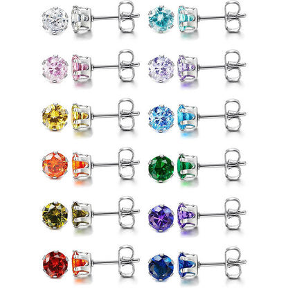Birthstone Zirconia Stud Earrings in Stainless Steel