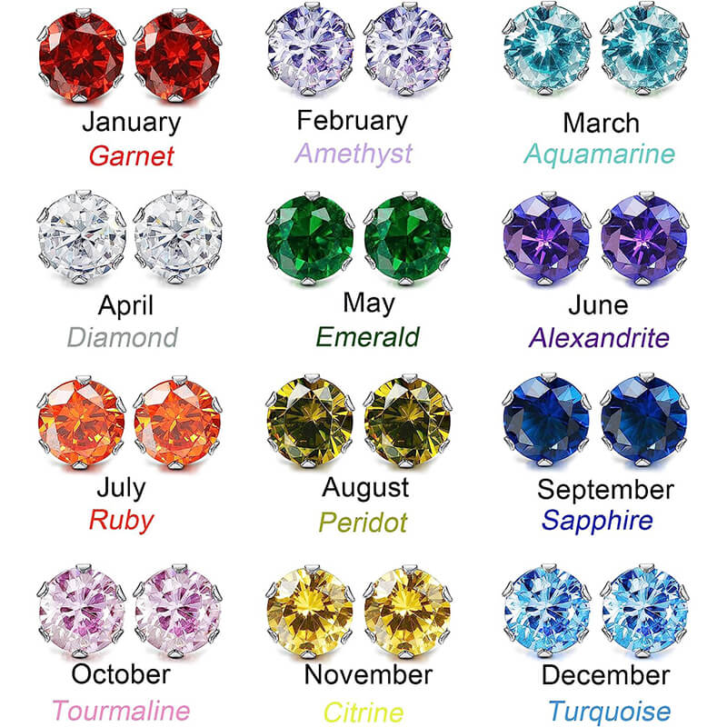 Birthstone Zirconia Stud Earrings in Stainless Steel