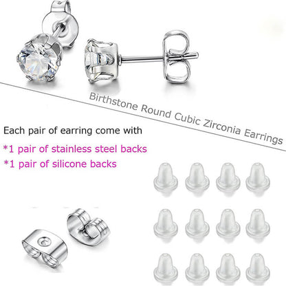 Birthstone Zirconia Stud Earrings in Stainless Steel