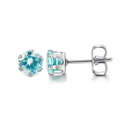 Birthstone Zirconia Stud Earrings in Stainless Steel