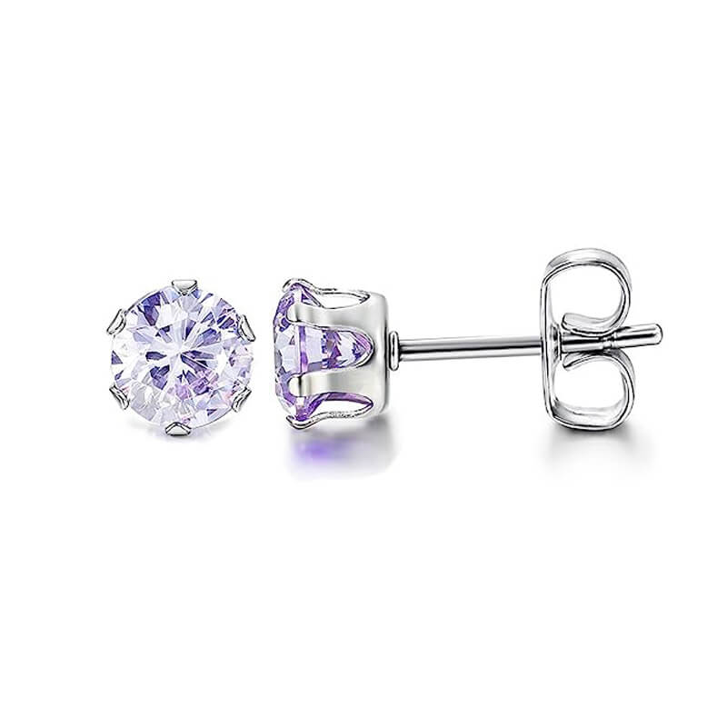 Birthstone Zirconia Stud Earrings in Stainless Steel