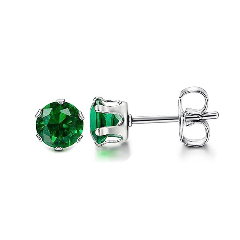 Birthstone Zirconia Stud Earrings in Stainless Steel