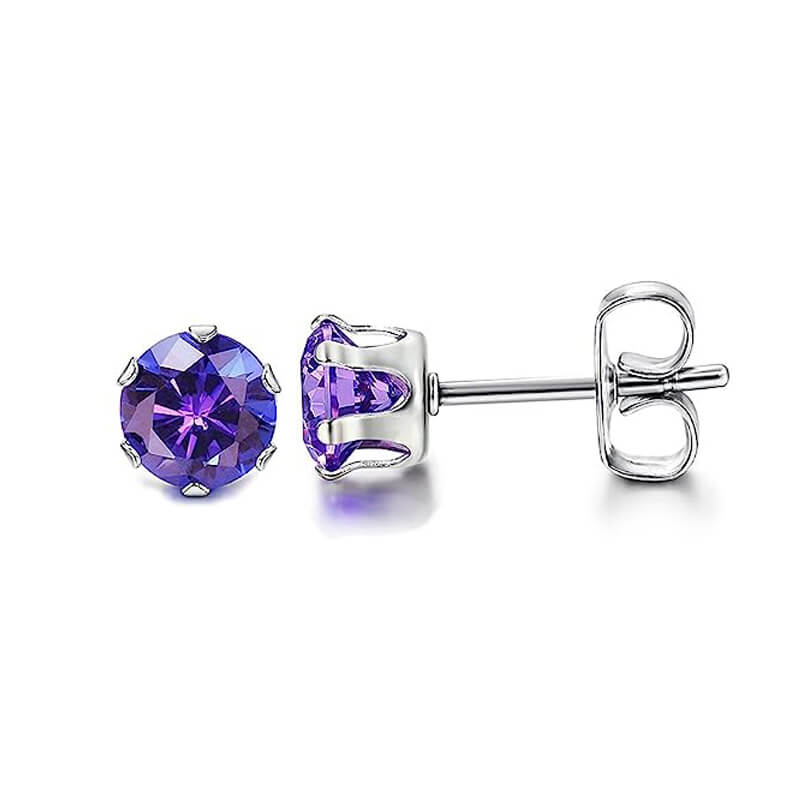 Birthstone Zirconia Stud Earrings in Stainless Steel