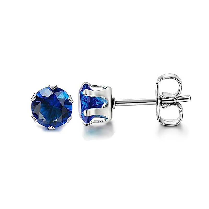 Birthstone Zirconia Stud Earrings in Stainless Steel