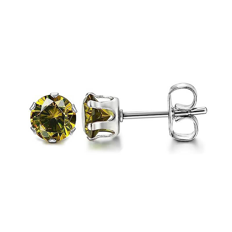 Birthstone Zirconia Stud Earrings in Stainless Steel