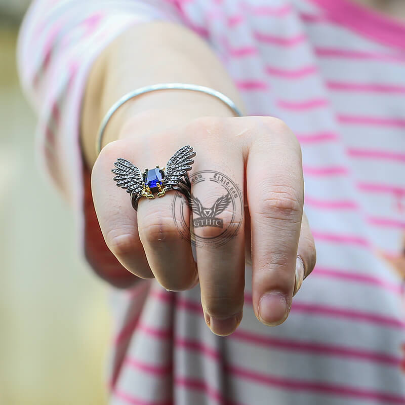 Black Devil Wings Gothic Ring in Brass