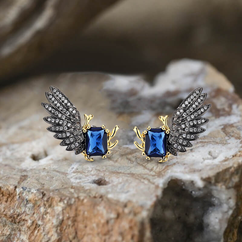 Black Devil Wings Gothic Stud Earrings in Brass