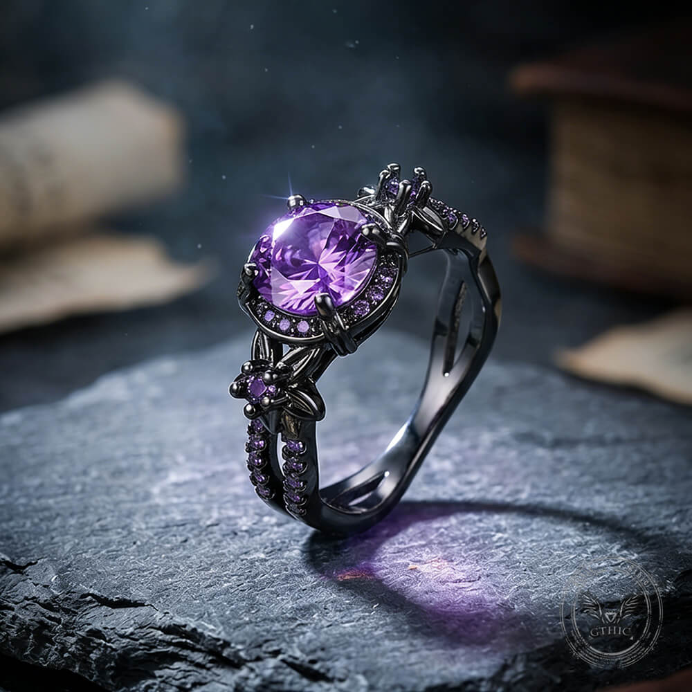 Black Diamond-Set Brass Engagement Ring