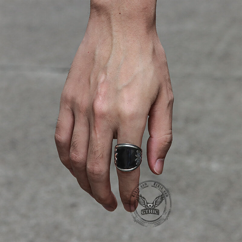 Black Epoxy Embossed Ring in Stainless Steel