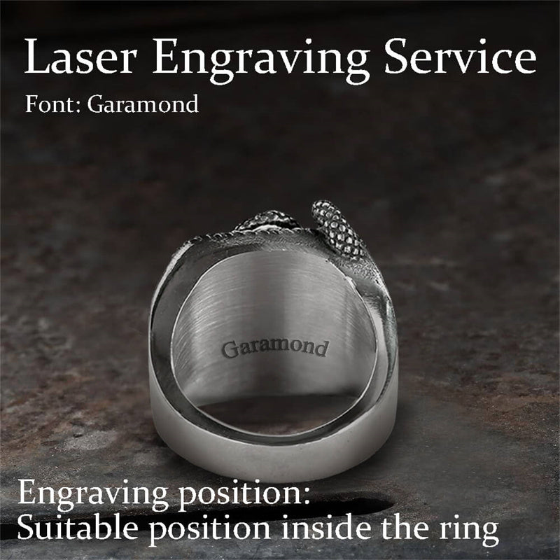 Black Gemstone Snake Ring in Stainless Steel