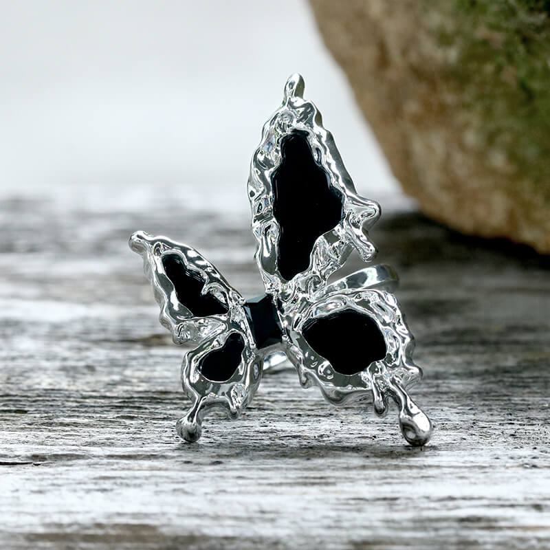 Black Liquid Butterfly Alloy Ring