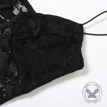 Black Mesh V-Neck Slim High Waist Cut-out Sexy Dress